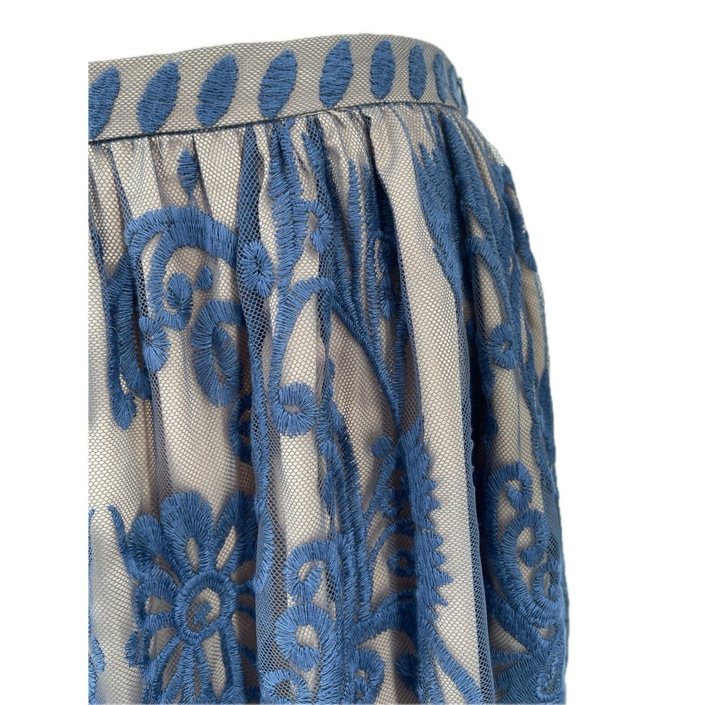 Sundance Cream Blue Lace Overlay Knee Length Skirt Size 6 S - Picture 4 of 10